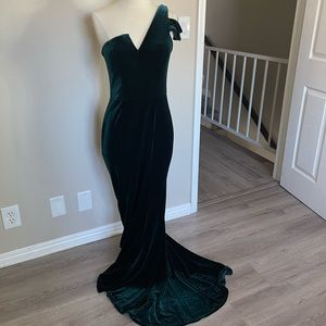 Aqua Emerald Green Velvet Evening Gown